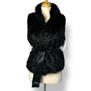NWT Lola and Sophie Black Faux Fur Belted Sz Small